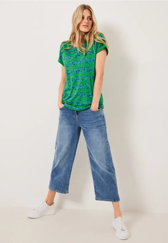 Florales Streifenshirt fresh green