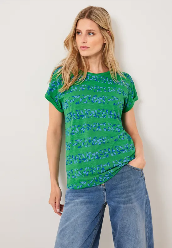 Florales Streifenshirt fresh green