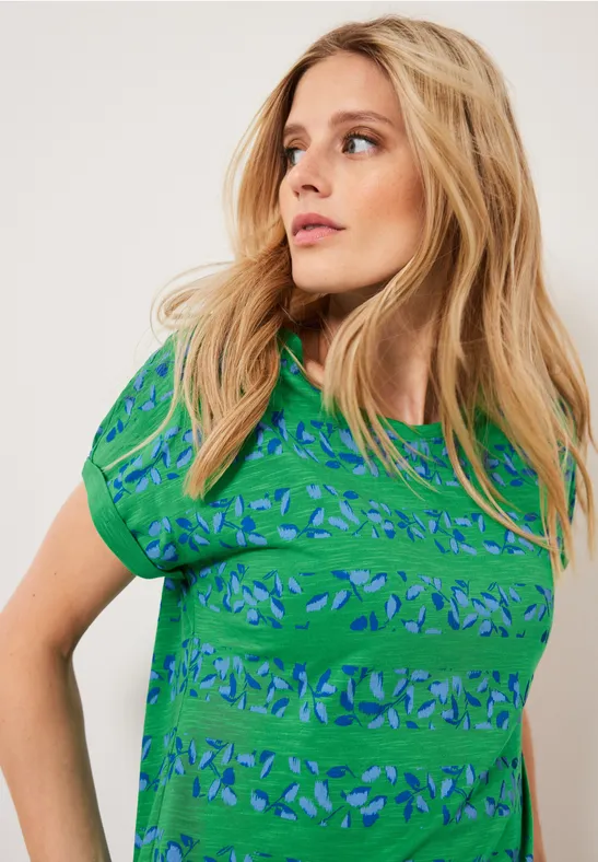 Florales Streifenshirt fresh green