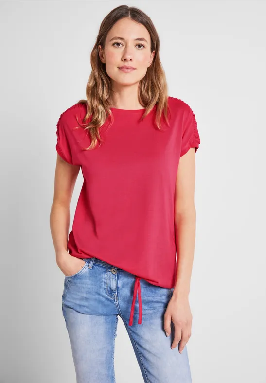T-Shirt mit Raffdetails strawberry red