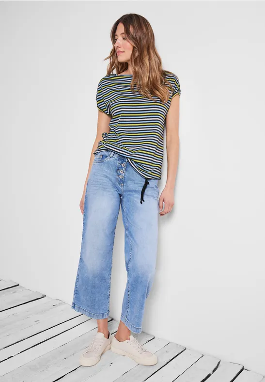 Streifenshirt mit Raffungen easy khaki