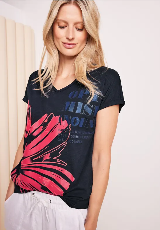 T-shirt avec imprimé sur le devant deep blue