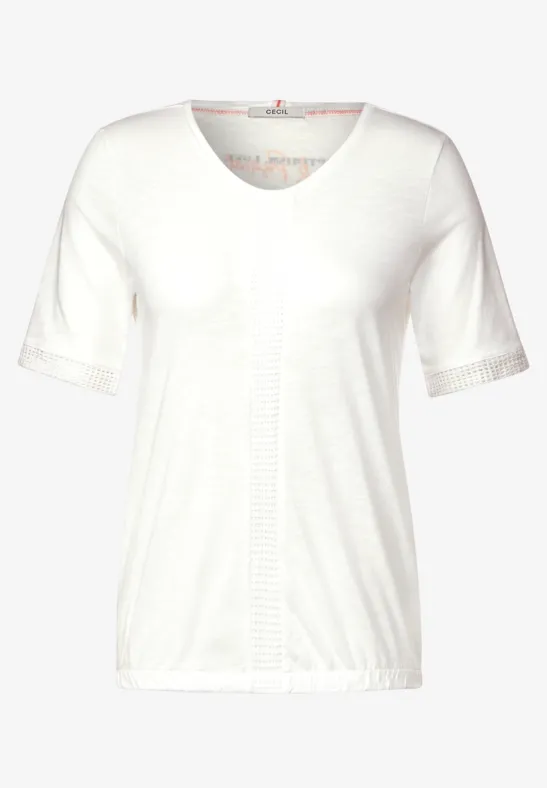 T-Shirt mit Spitzeneinsätzen vanilla white
