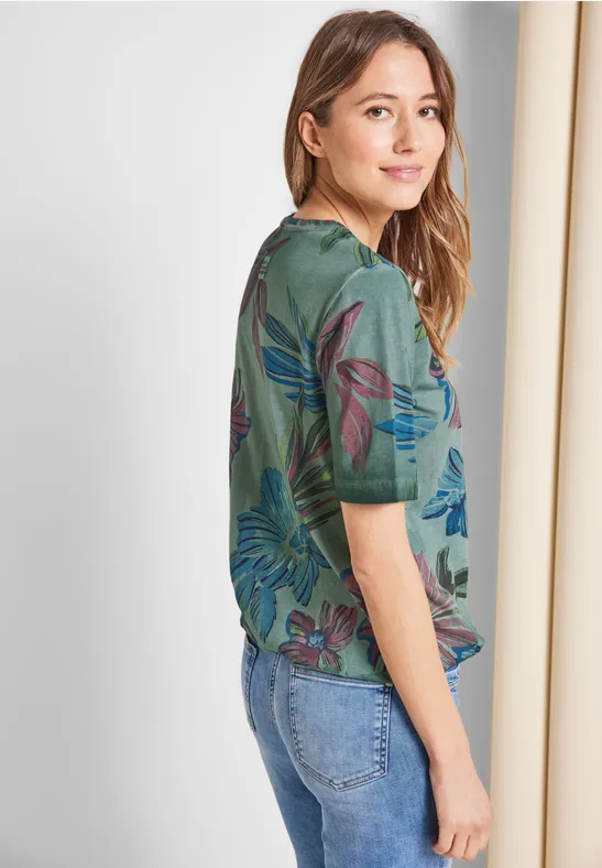 T-Shirt mit Blumenprint easy khaki