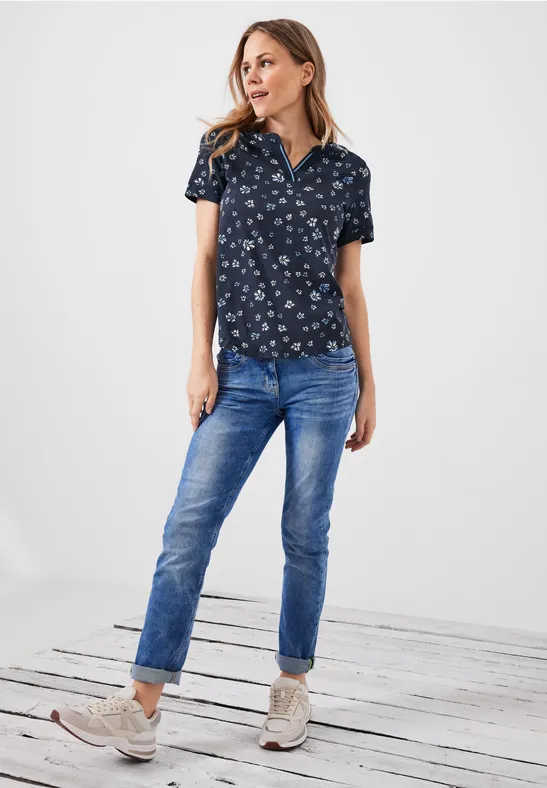 T-shirt met bloemenprint deep blue