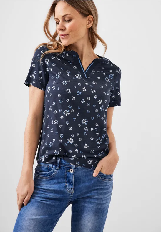 T-shirt met bloemenprint deep blue