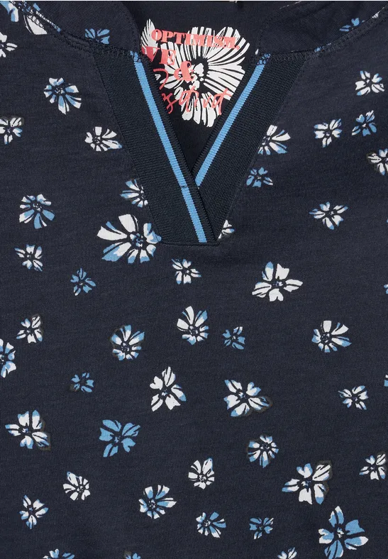 T-Shirt mit Blumenprint deep blue