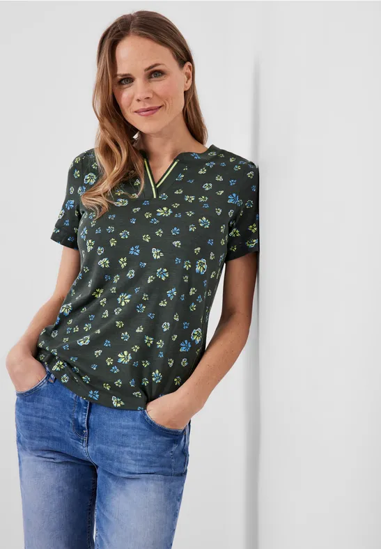 T-Shirt mit Blumenprint easy khaki