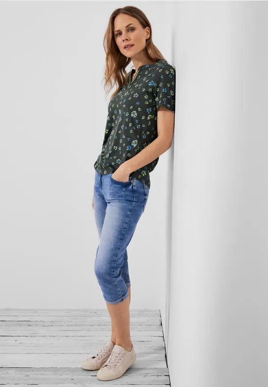 T-Shirt mit Blumenprint easy khaki