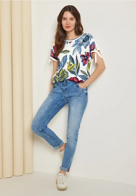 Shirt met print in materiaalmix vanilla white