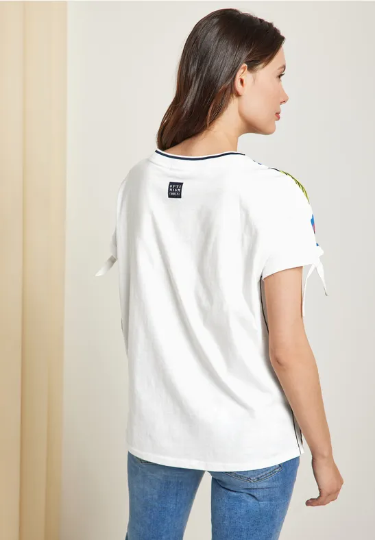 Shirt met print in materiaalmix vanilla white