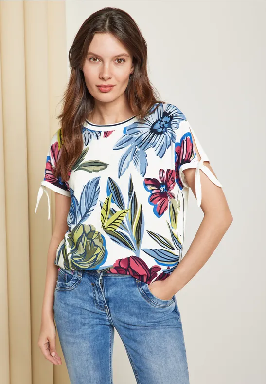 Shirt met print in materiaalmix vanilla white