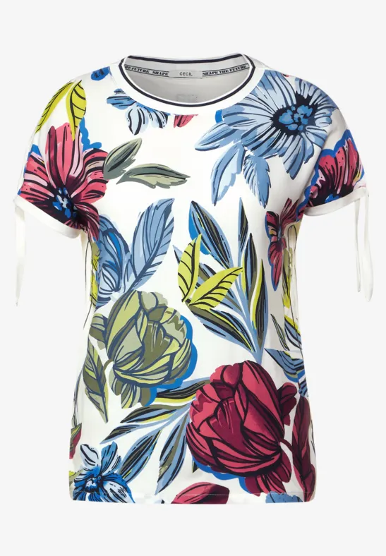 Shirt met print in materiaalmix vanilla white