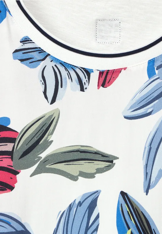 Shirt met print in materiaalmix vanilla white