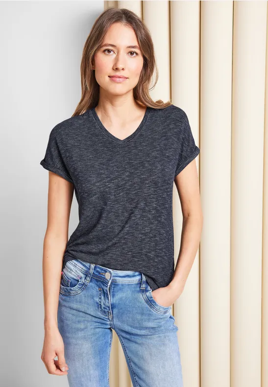 T-shirt in gemengde look deep blue melange