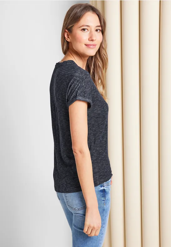 T-shirt in gemengde look deep blue melange