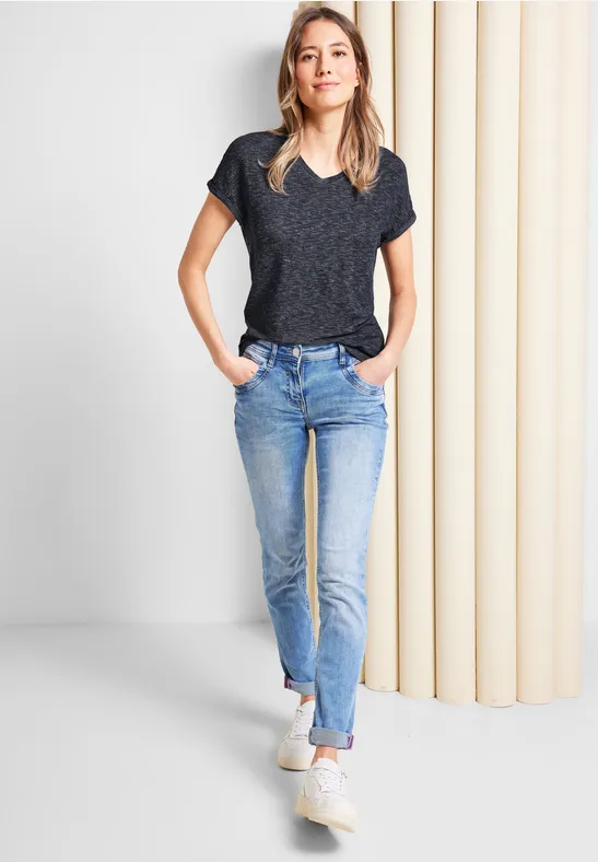 T-shirt in gemengde look deep blue melange