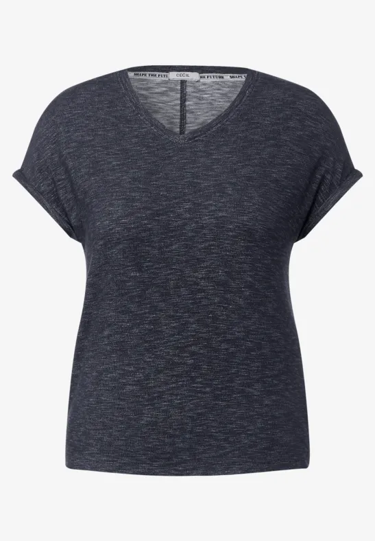 T-shirt in gemengde look deep blue melange