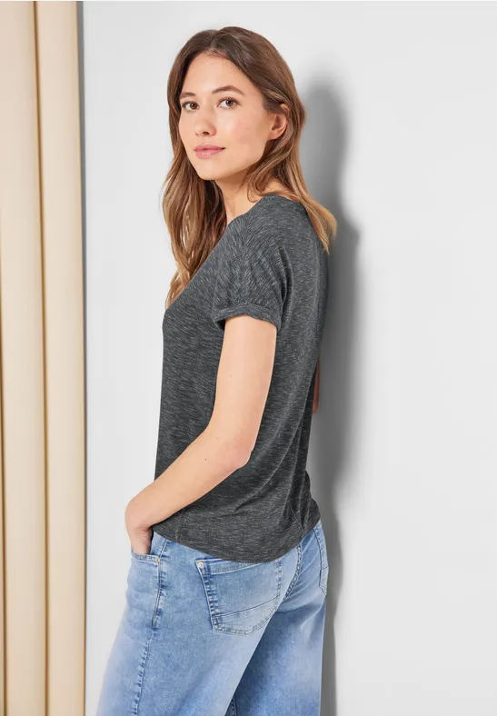 T-shirt in gemengde look easy khaki melange