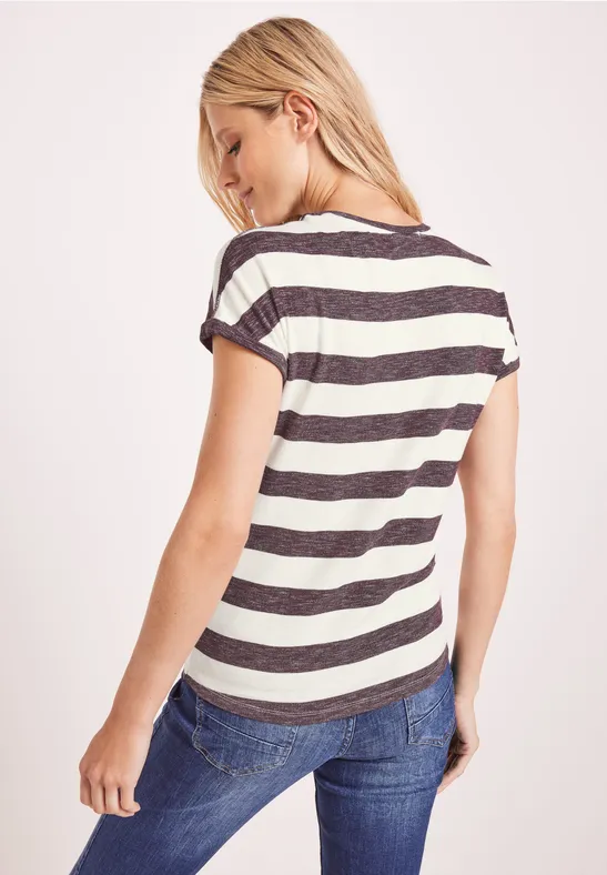 Gemêleerd T-shirt met strepen wineberry red melange