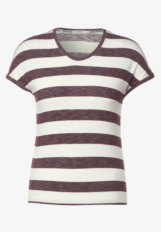 Gemêleerd T-shirt met strepen wineberry red melange