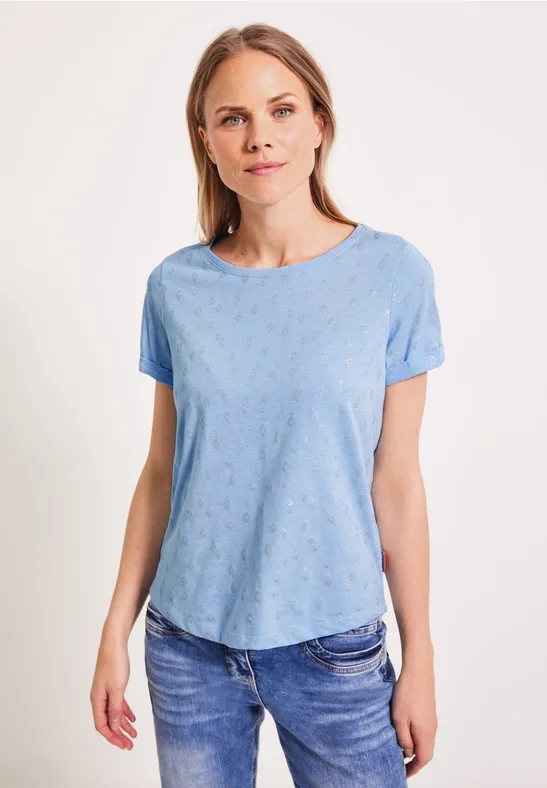 T-shirt met folieprint soft blue melange