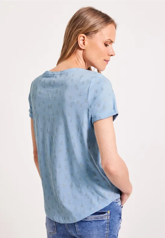 T-shirt met folieprint soft blue melange