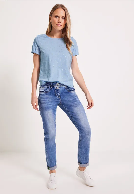 T-shirt met folieprint soft blue melange
