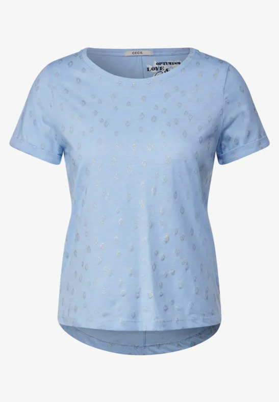 T-shirt met folieprint soft blue melange