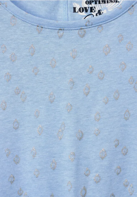 T-shirt met folieprint soft blue melange