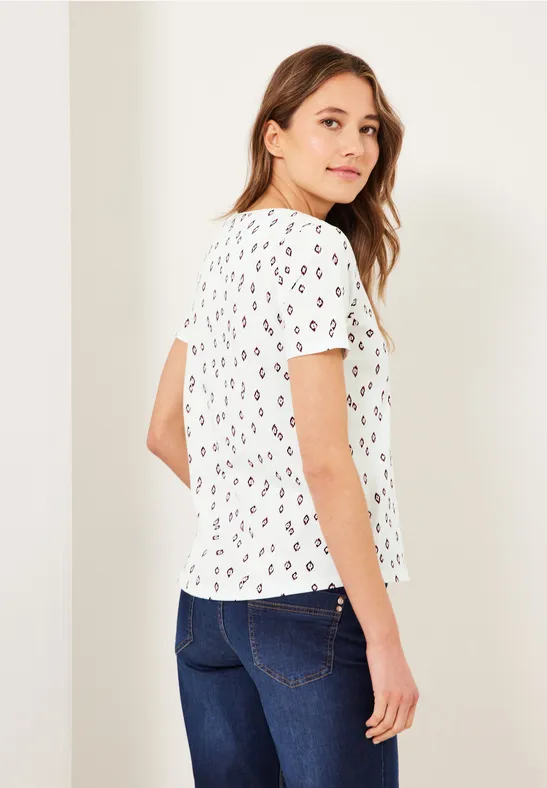 T-shirt met onopvallende ikat-print vanilla white