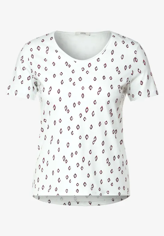 T-shirt met onopvallende ikat-print vanilla white
