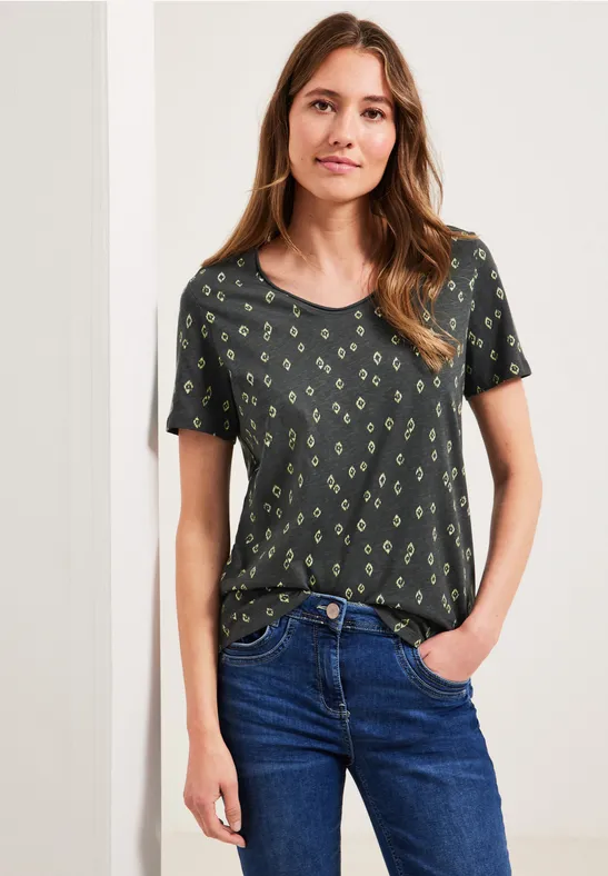 T-shirt met onopvallende ikat-print easy khaki