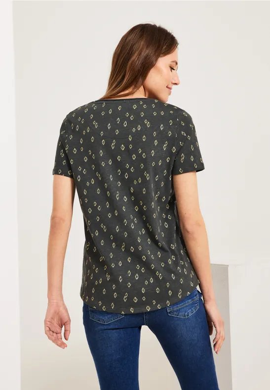 T-shirt met onopvallende ikat-print easy khaki