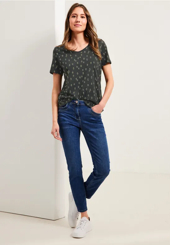 T-shirt met onopvallende ikat-print easy khaki