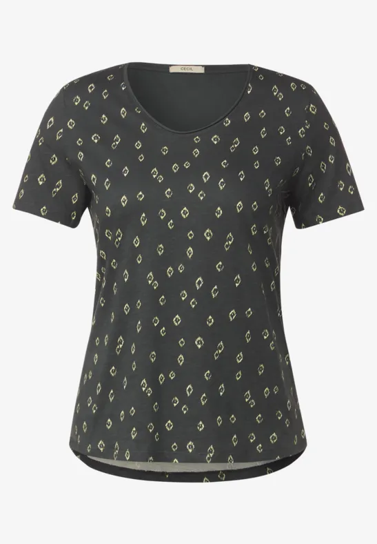 T-shirt met onopvallende ikat-print easy khaki