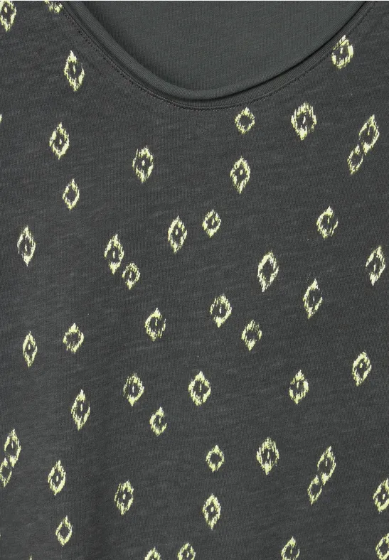 T-shirt met onopvallende ikat-print easy khaki