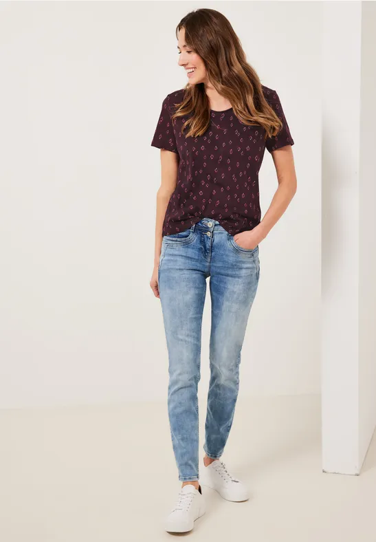 T-shirt met onopvallende ikat-print wineberry red
