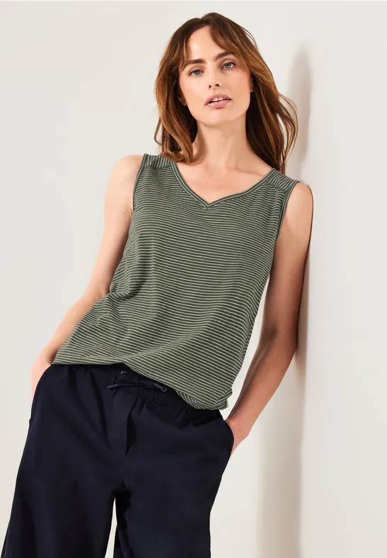 Gestreepte top met V-hals sporty khaki