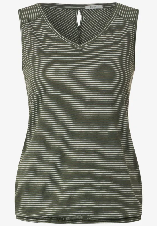 Gestreepte top met V-hals sporty khaki