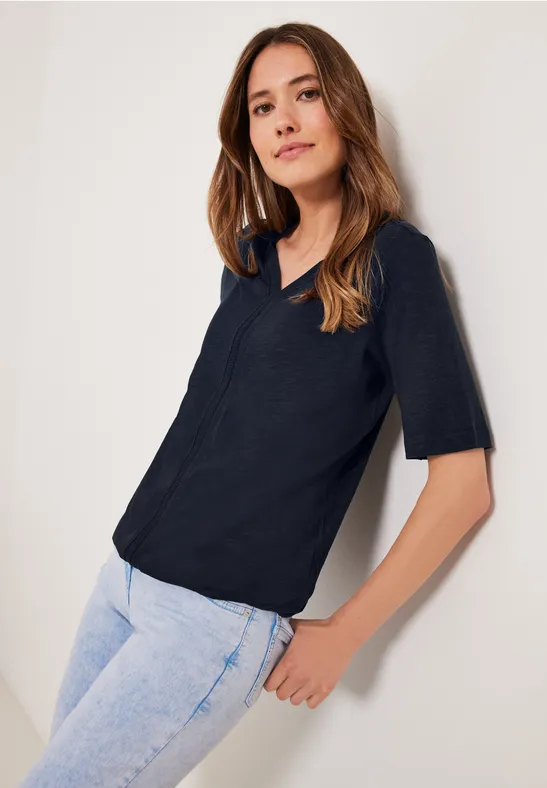 T-shirt met geribbelde details deep blue