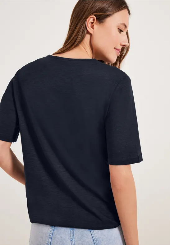T-shirt met geribbelde details deep blue