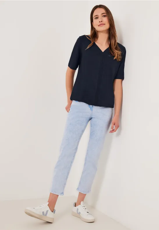 T-shirt met geribbelde details deep blue
