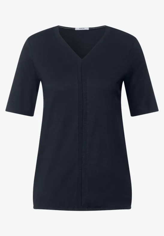 T-shirt met geribbelde details deep blue