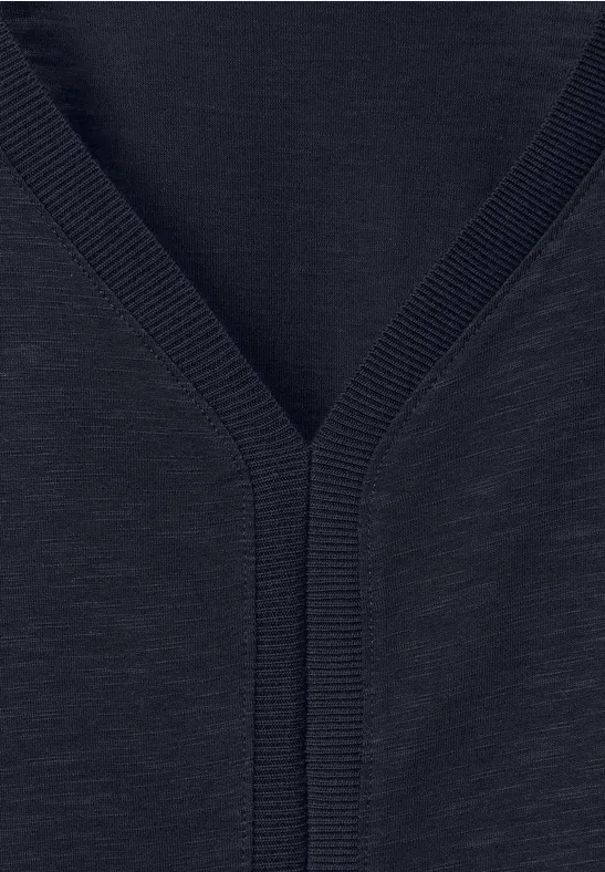 T-shirt met geribbelde details deep blue