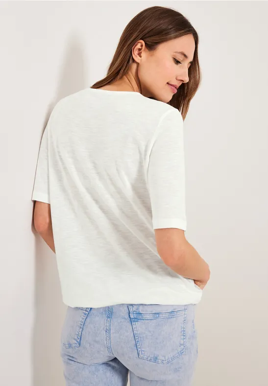 T-shirt met geribbelde details vanilla white