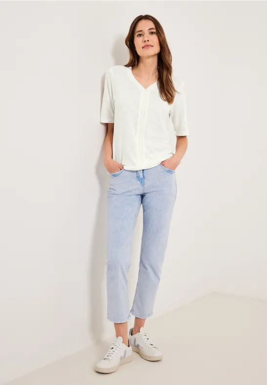 T-shirt met geribbelde details vanilla white