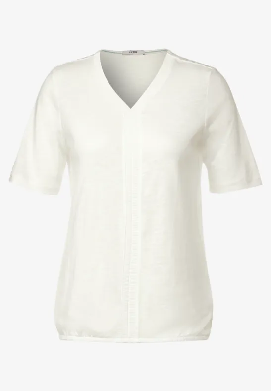 T-shirt met geribbelde details vanilla white