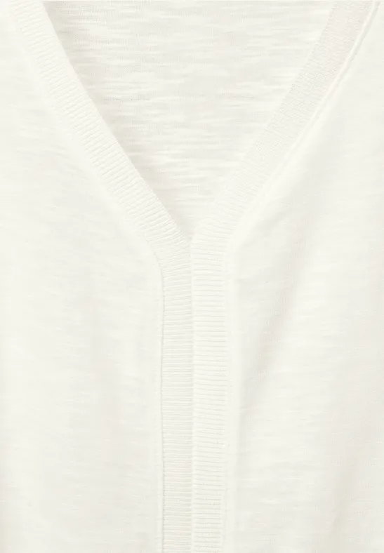 T-shirt met geribbelde details vanilla white