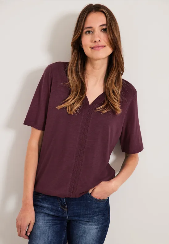 T-shirt met geribbelde details wineberry red